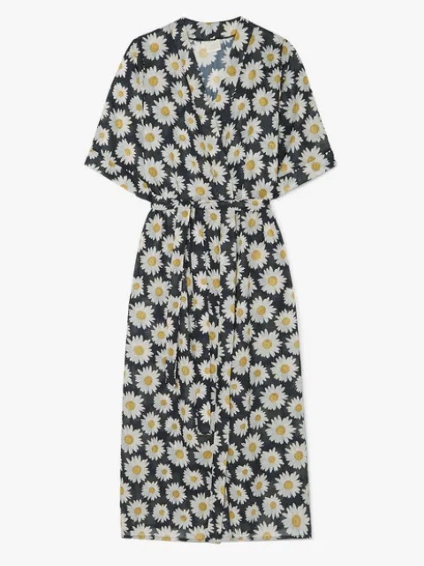 Verde Limn Daisy Print Cotton Voile Kimono Cover Up Robe Featured In Vogue